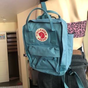 blue/teal Fjallraven Kanken mini backpack